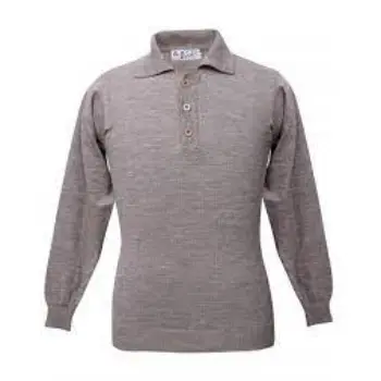 pure wool sweater plain collar light brown at Woollen Wear